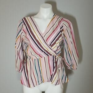 Harper Heritage Striped Peplum Wrap Blouse
